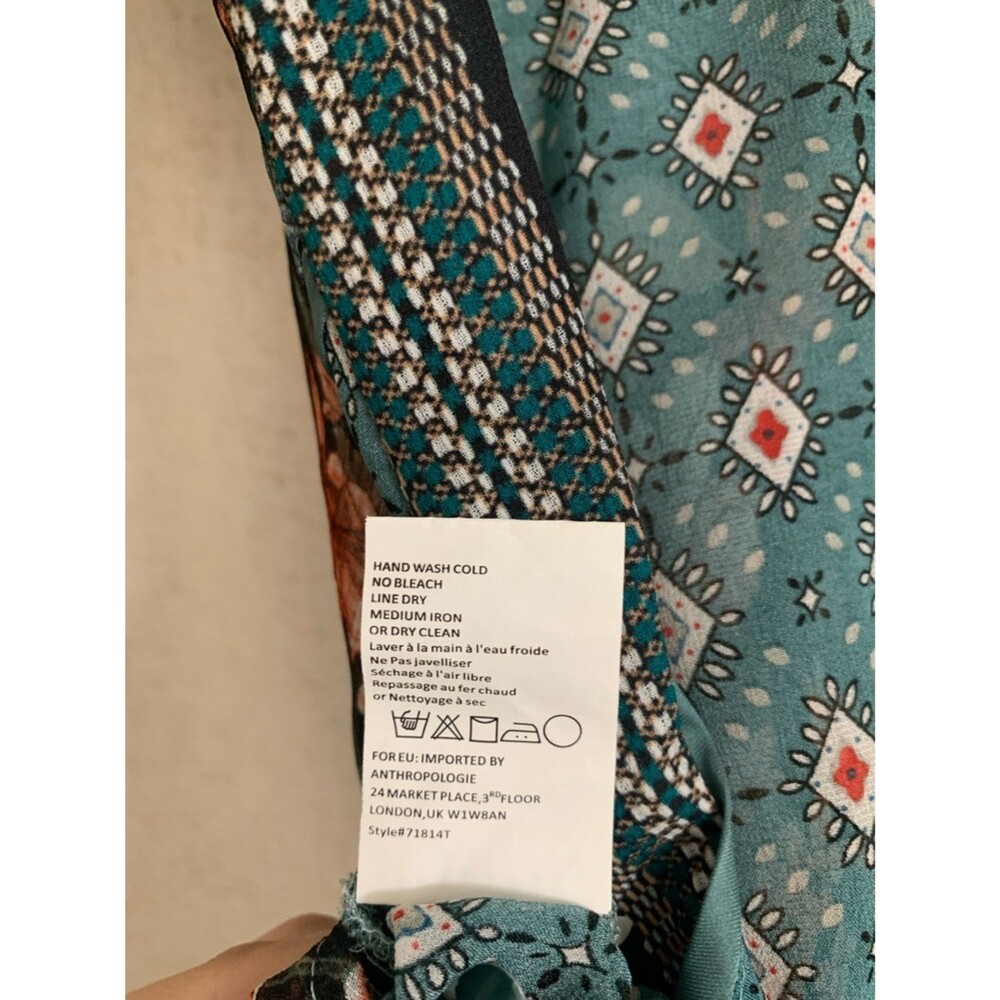 Anthropology Tiny Lovely Floral Patchwork Teal Short Sleeve Wrap Top Small Sheer - Picture 8 of 9